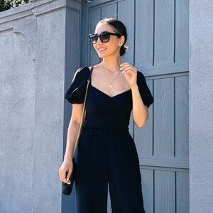 Abercrombie & Fitch Ruched Black Puff Sleeve Top